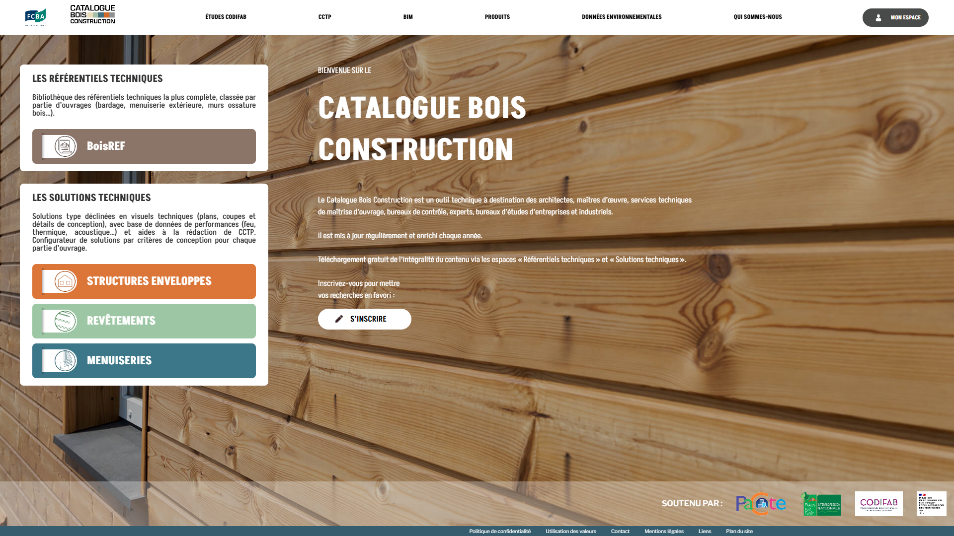 Image de la page d'accueil du site internet Catalogue bois construction